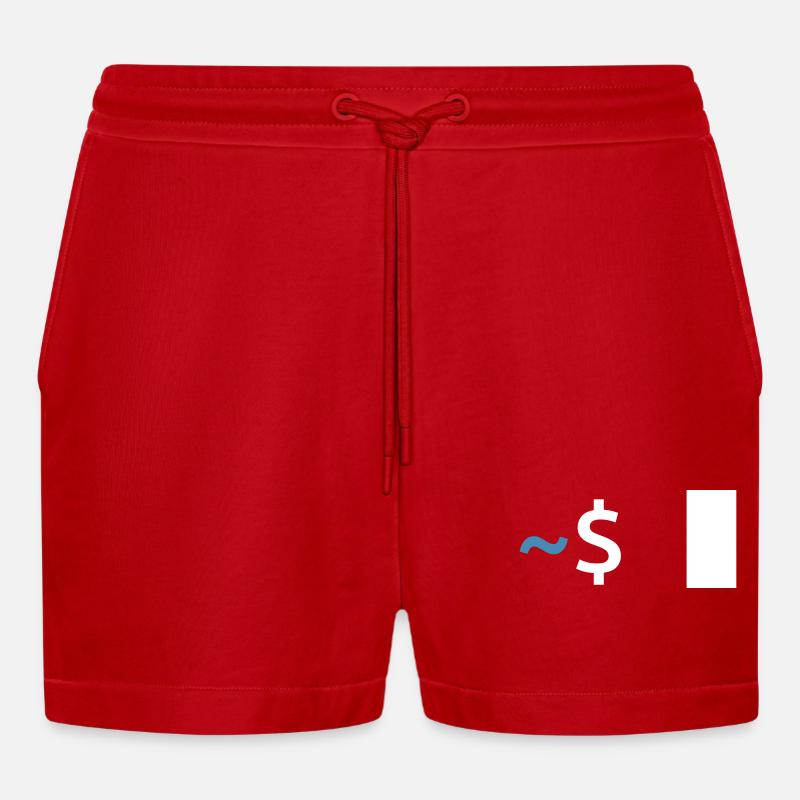 Linux Shell Command - Organic Relaxed Cropped Shorts Made in EU - red