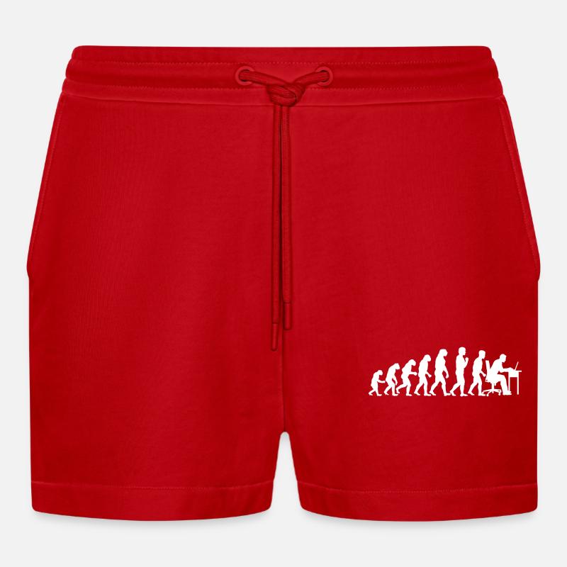 Evolution Computertechniker Nerd Programmierung - Organic Relaxed Cropped Shorts Made in EU - Rot