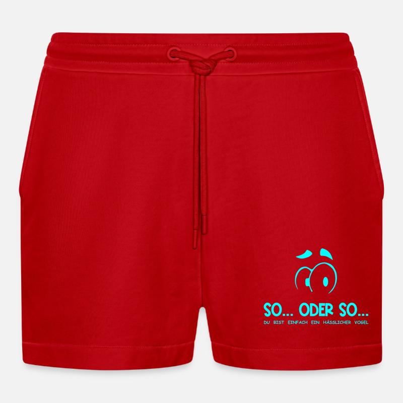 So...Oder So: Hässlicher Vogel - Türkis - Organic Relaxed Cropped Shorts Made in EU - Rot