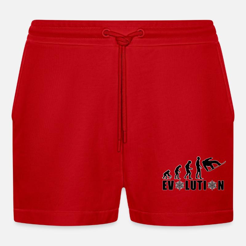 EVOLUTION SNOWBOARD Snow Winter Gift - Organic Relaxed Cropped Shorts Made in EU - red