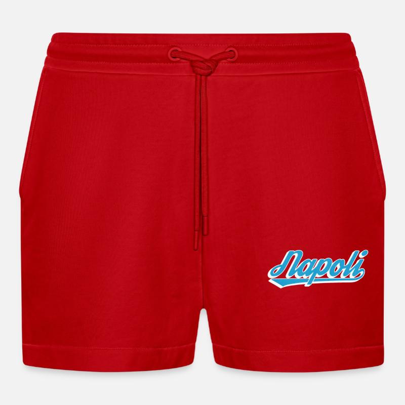 Napoli Retro Script Blue - Organic Relaxed Cropped Shorts Made in EU - red
