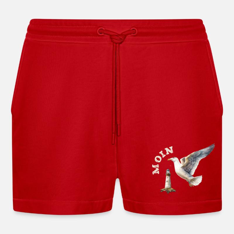 Moin Möwe maritim mit Leuchtturm - Organic Relaxed Cropped Shorts Made in EU - Rot