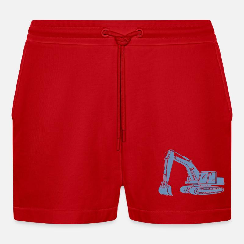 Baggerfahrer Silhouette - Baugeräteführer - Organic Relaxed Cropped Shorts Made in EU - Rot