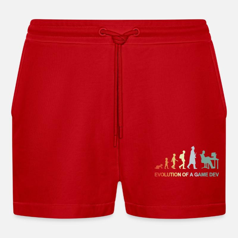 Game Dev Evolution - Organic Relaxed Cropped Shorts Made in EU - Rot