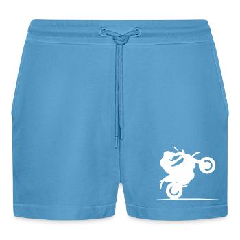 Motorrad Biker Symbol Wheelie Cross Freestyle icon - Organic Relaxed Cropped Shorts Made in EU -  Sol Blue - Vorne