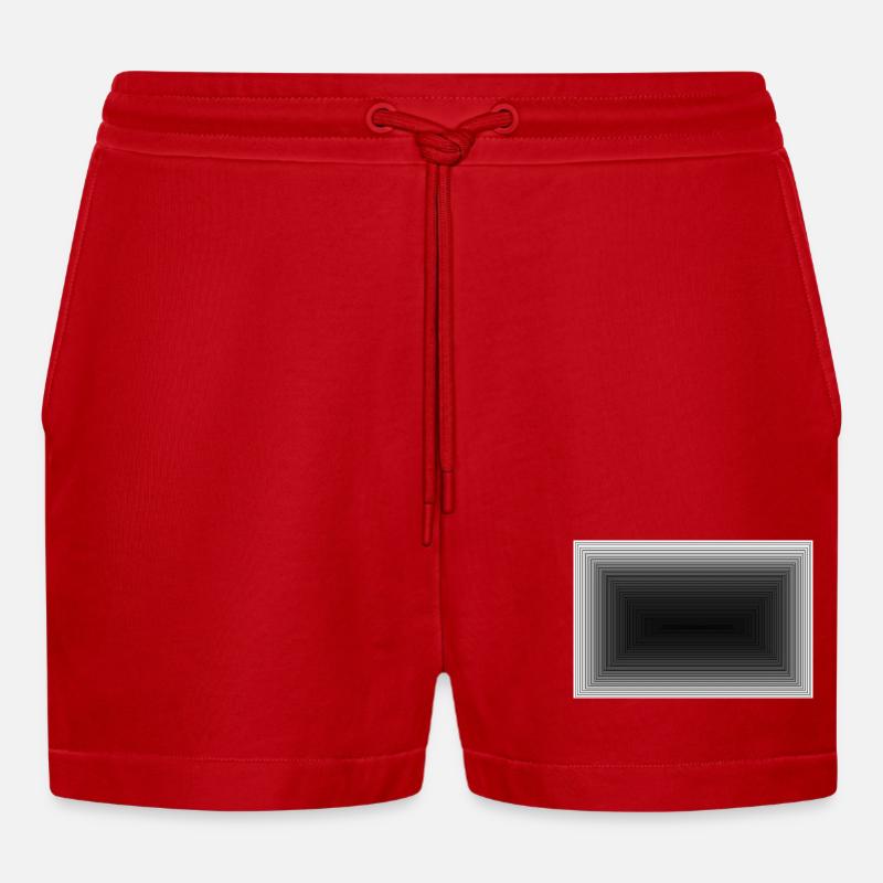 Schwarzer Grauton Tunnel Muster - Organic Relaxed Cropped Shorts Made in EU - Rot