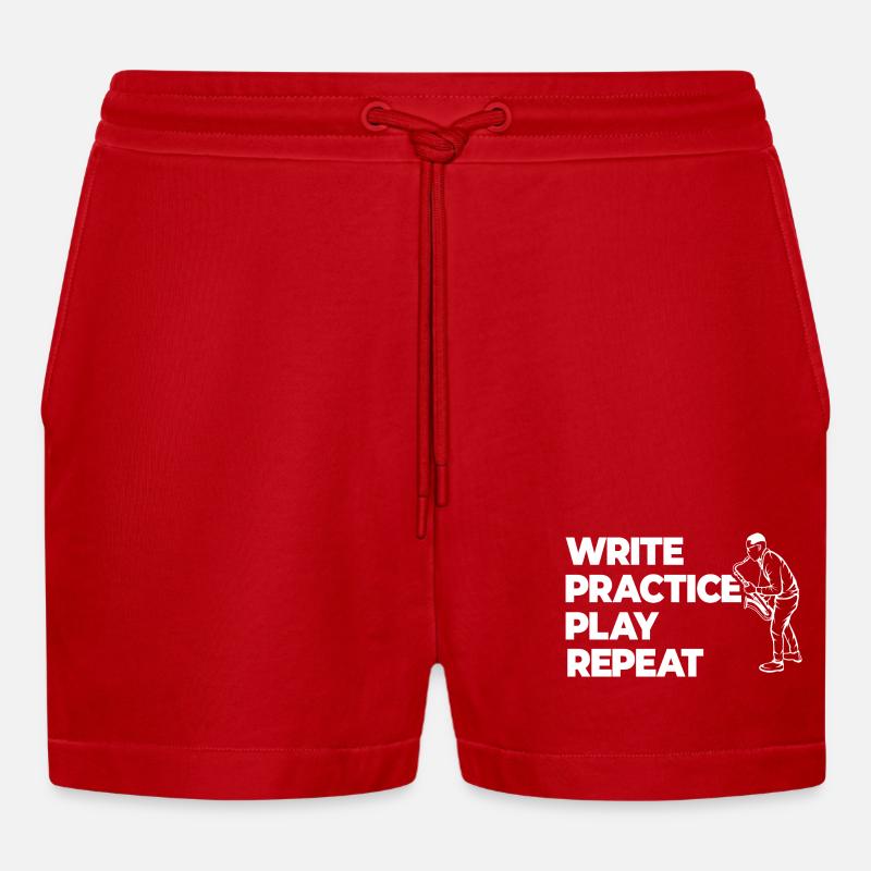 Writing, practicing, playing, repeating - Organic Relaxed Cropped Shorts Made in EU - red