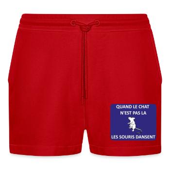 Wenn die Katze weg ist, spielen die Mäuse - Organic Relaxed Cropped Shorts Made in EU - Rot - Vorne