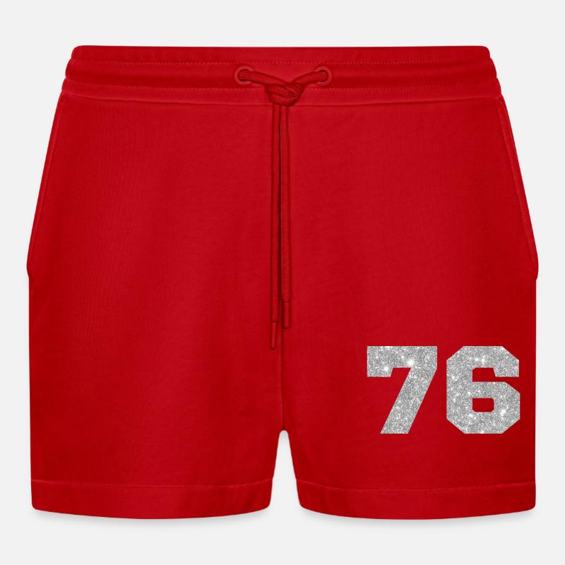 76 Silver Glitter - 76th Anniversary - Organic Relaxed Cropped Shorts Made in EU - red