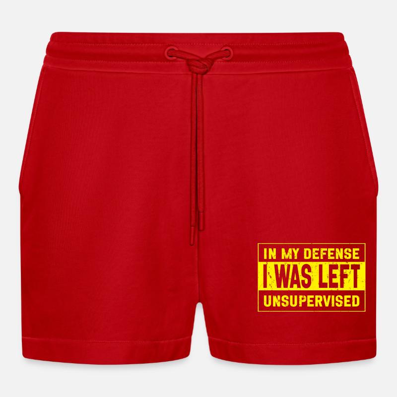 I was left unsupervised - Organic Relaxed Cropped Shorts Made in EU - red