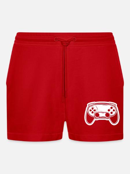 Video Game Controller Drawing - Organic Relaxed Cropped Shorts Made in EU - red