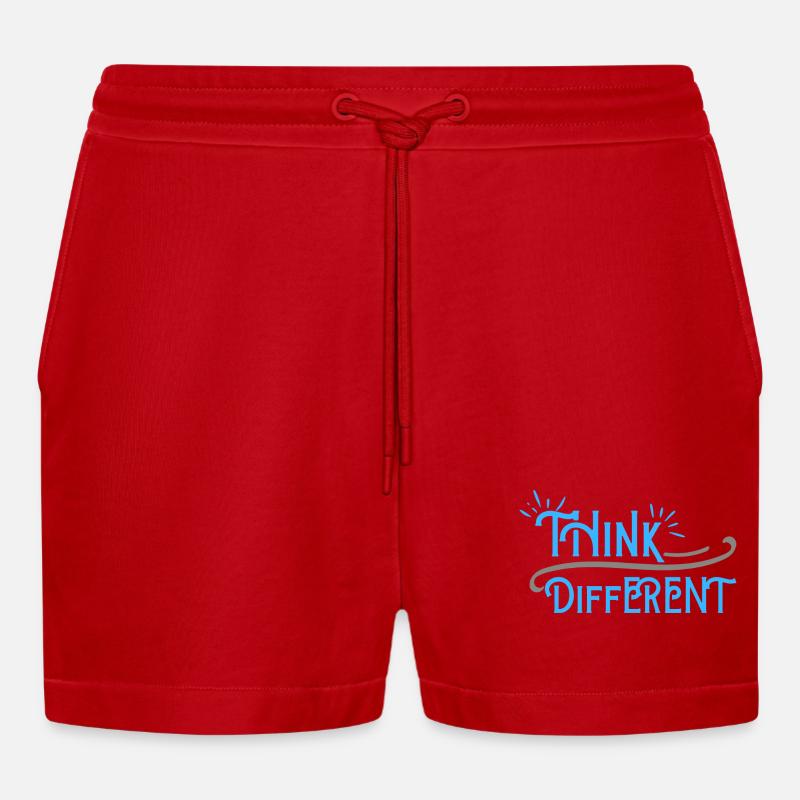 Think Differnet Blaue Grau Design - Organic Relaxed Cropped Shorts Made in EU - Rot