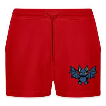 fledermaus comic tier - Organic Relaxed Cropped Shorts Made in EU - Rot - Vorne