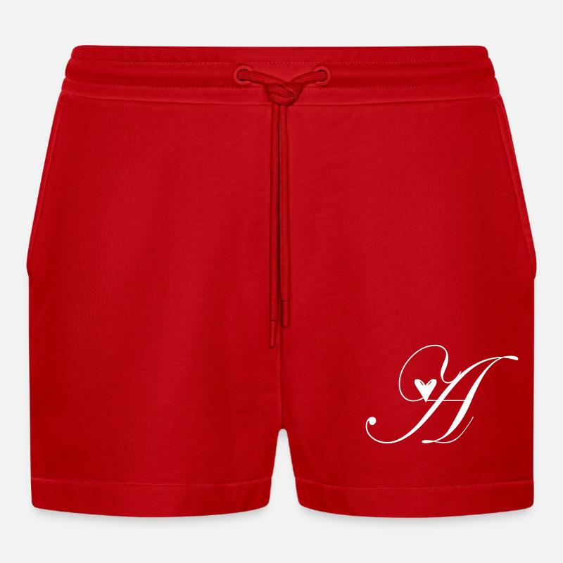 Monogramm A Herz Ranke - Organic Relaxed Cropped Shorts Made in EU - Rot