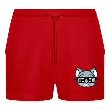 Smart Nerd Cat Horn-Rimmed Glasses Geek Kitten Glasses - Organic Relaxed Cropped Shorts Made in EU - red - Front
