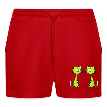 2 Neugierige Komische Katzen Gucken Sich Lustig An - Organic Relaxed Cropped Shorts Made in EU - Rot - Vorne