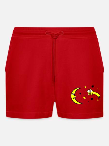 Moon and stars - Organic Relaxed Cropped Shorts Made in EU - red