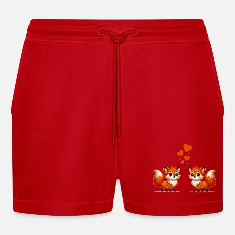 fuchs comic love - Organic Relaxed Cropped Shorts Made in EU - Rot