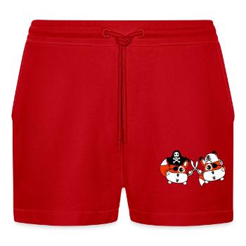 2 Little Cute Pirate Foxes Eye Patch Saber Duel - Organic Relaxed Cropped Shorts Made in EU - red - Front