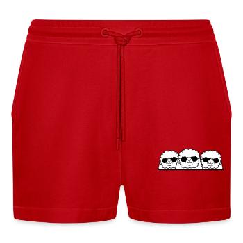 3 DJ Schafe Hinter Zaun Mauer Sonnenbrille Freunde - Organic Relaxed Cropped Shorts Made in EU - Rot - Vorne
