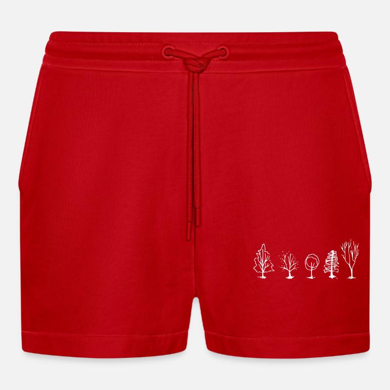 Five Tree Lineart Forest - Organic Relaxed Cropped Shorts Made in EU - red