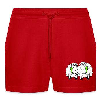 Zwei Schafe Fressen Gras 2 Freunde Team Hungrig - Organic Relaxed Cropped Shorts Made in EU - Rot - Vorne