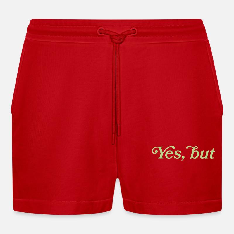 Yes, but – Minimalist statement - Organic Relaxed Cropped Shorts Made in EU - red