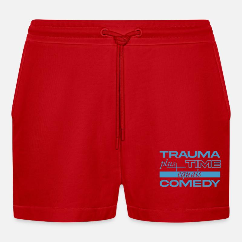 Trauma + Time = Comedy - Organic Relaxed Cropped Shorts Made in EU - red
