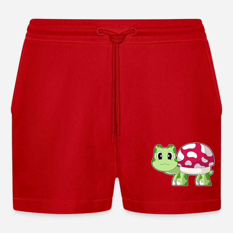 Turtle Mushroom - Organic Relaxed Cropped Shorts Made in EU - red