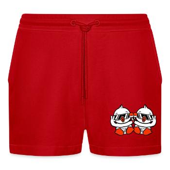 2 Vögel Baby Kind Rassel Windel Sonnenbrille Peace - Organic Relaxed Cropped Shorts Made in EU - Rot - Vorne