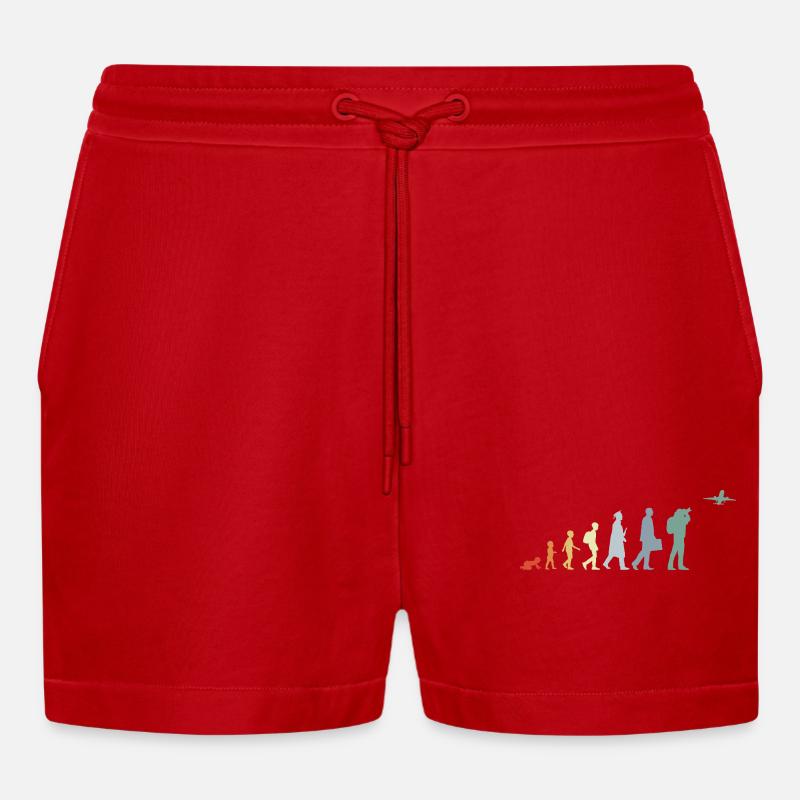 Airplane Observer Evolution - Organic Relaxed Cropped Shorts Made in EU - red