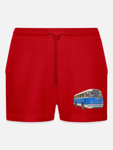 Old blue bus - Organic Relaxed Cropped Shorts Made in EU - red