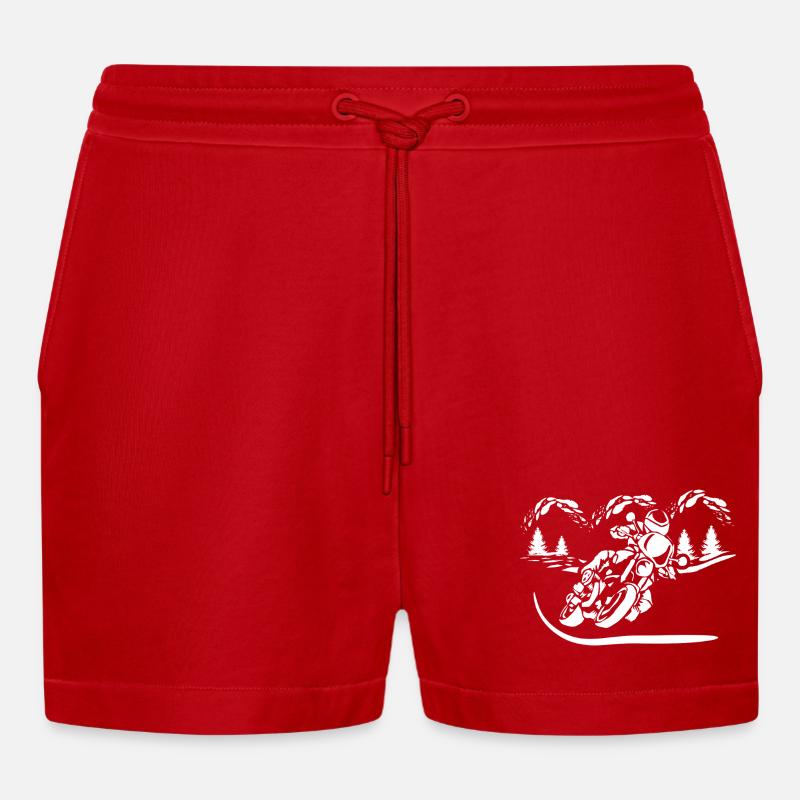 Motorrad Waldsilhouette - Organic Relaxed Cropped Shorts Made in EU - Rot