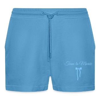 Team The Bride Blue Bow - Organic Relaxed Cropped Shorts Made in EU -  Sol Blue - Front