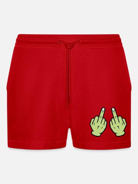 Middle Finger Hand - Organic Relaxed Cropped Shorts Made in EU - red
