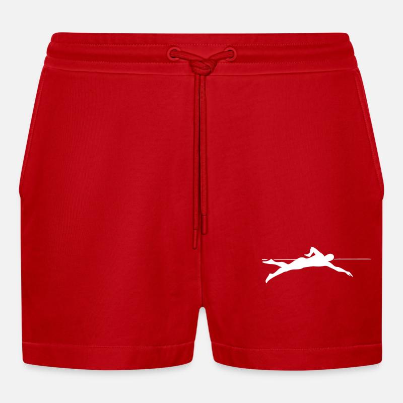 Dynamic Sprinter Line Graphics - Organic Relaxed Cropped Shorts Made in EU - red