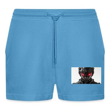 Futuristischer Roboter mit rot leuchtenden Augen - Organic Relaxed Cropped Shorts Made in EU -  Sol Blue - Vorne