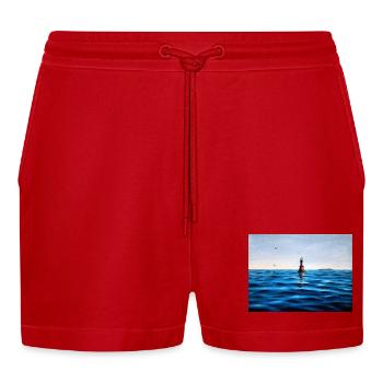 Lighthouse over Calm Blue Adriatic Sea Croatia - Organic Relaxed Cropped Shorts Made in EU - red - Front