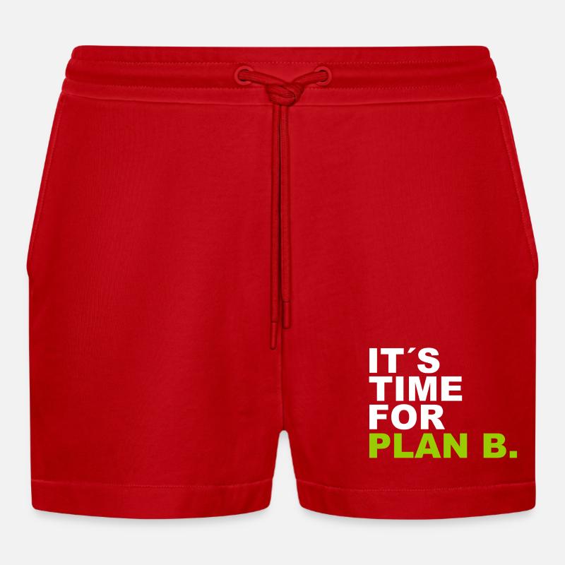 It´s Time for Plan B. - Organic Relaxed Cropped Shorts Made in EU - Rot