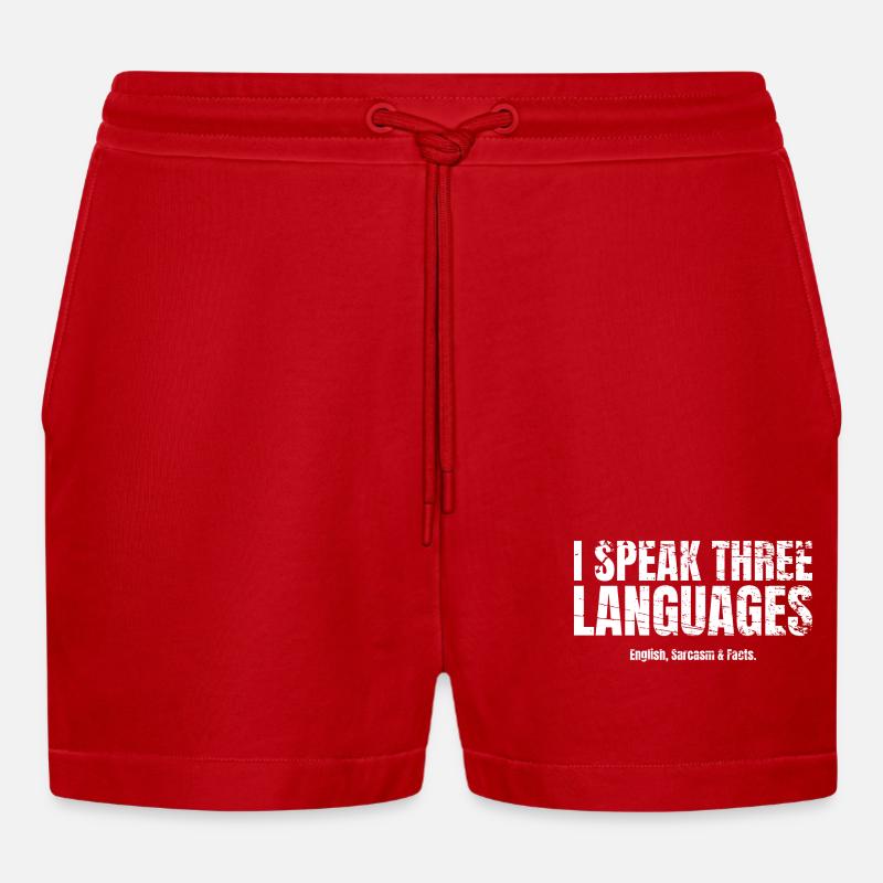 Sarcasm I speak three languages - Organic Relaxed Cropped Shorts Made in EU - red