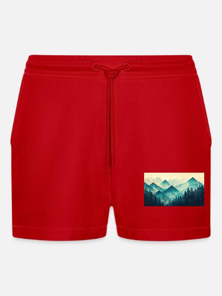 forest mountains - Organic Relaxed Cropped Shorts Made in EU - red