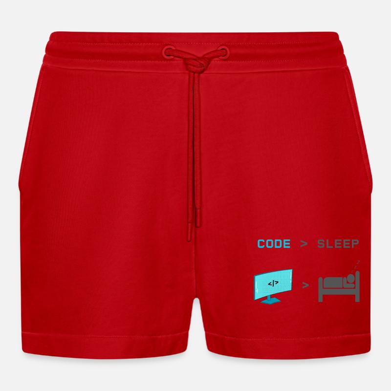Code vs Sleep: Coder im Schlafmodus - Organic Relaxed Cropped Shorts Made in EU - Rot