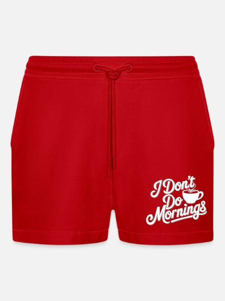 Dont Do Mornings Coffee Tee - Organic Relaxed Cropped Shorts Made in EU - red