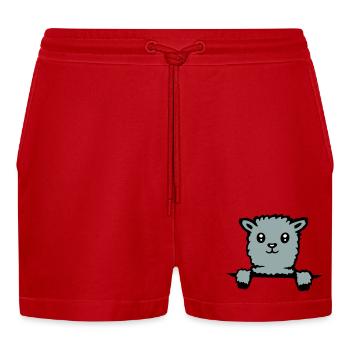 Cute llama fluffy alpaca peeking out - Organic Relaxed Cropped Shorts Made in EU - red - Front