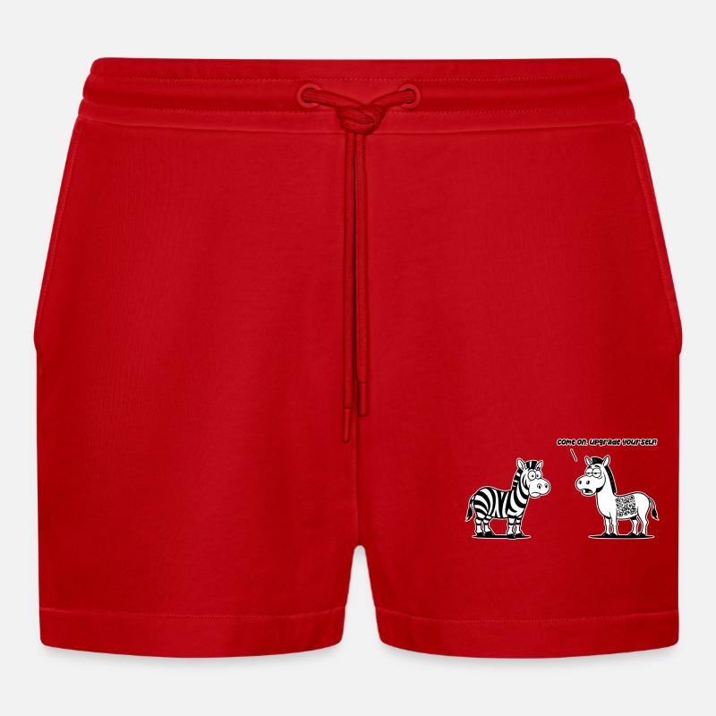 Lustiges Zebra mit QR-Code-Upgrade - Organic Relaxed Cropped Shorts Made in EU - Rot