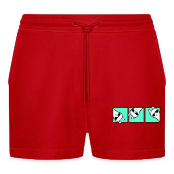 Lama Cool Looking Sunglasses Trio Friends Team - Organic Relaxed Cropped Shorts Made in EU - red - Front