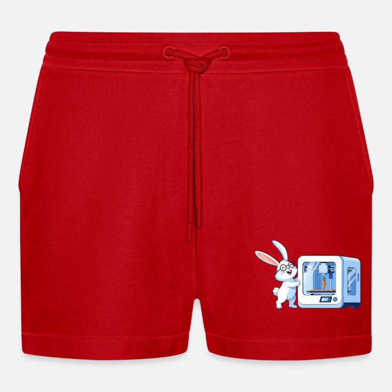 Funny Rabbit Nerd Programmer 3D Printer - Organic Relaxed Cropped Shorts Made in EU - red