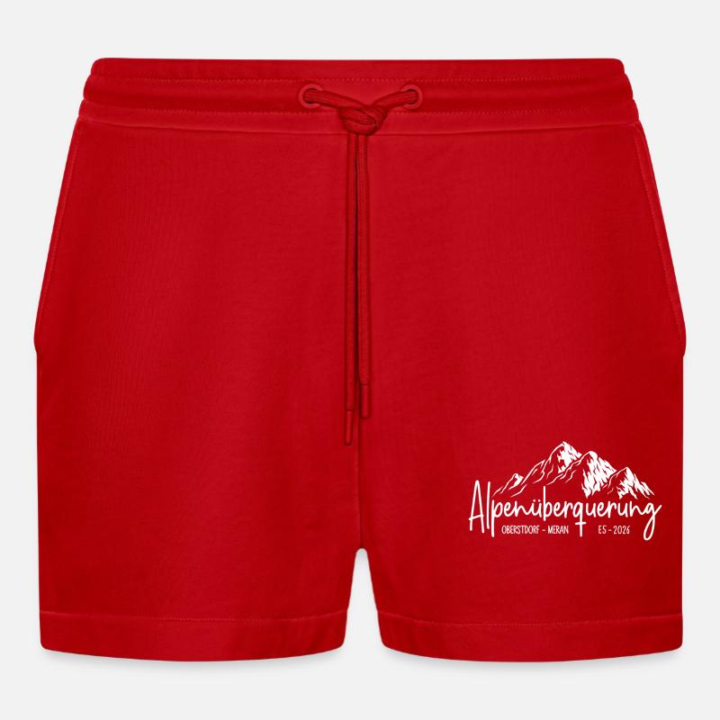 Alpenüberquerung 2026 E5 Oberstdorf Meran - Organic Relaxed Cropped Shorts Made in EU - Rot