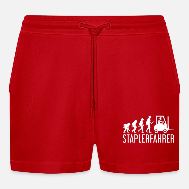 Forklift driver Evolution - Organic Relaxed Cropped Shorts Made in EU - red