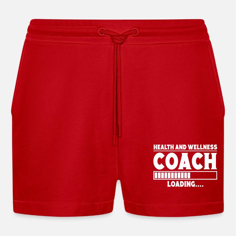 Powerlifting Bodybuilder Wellness Coach Loading - Organic Relaxed Cropped Shorts Made in EU - red